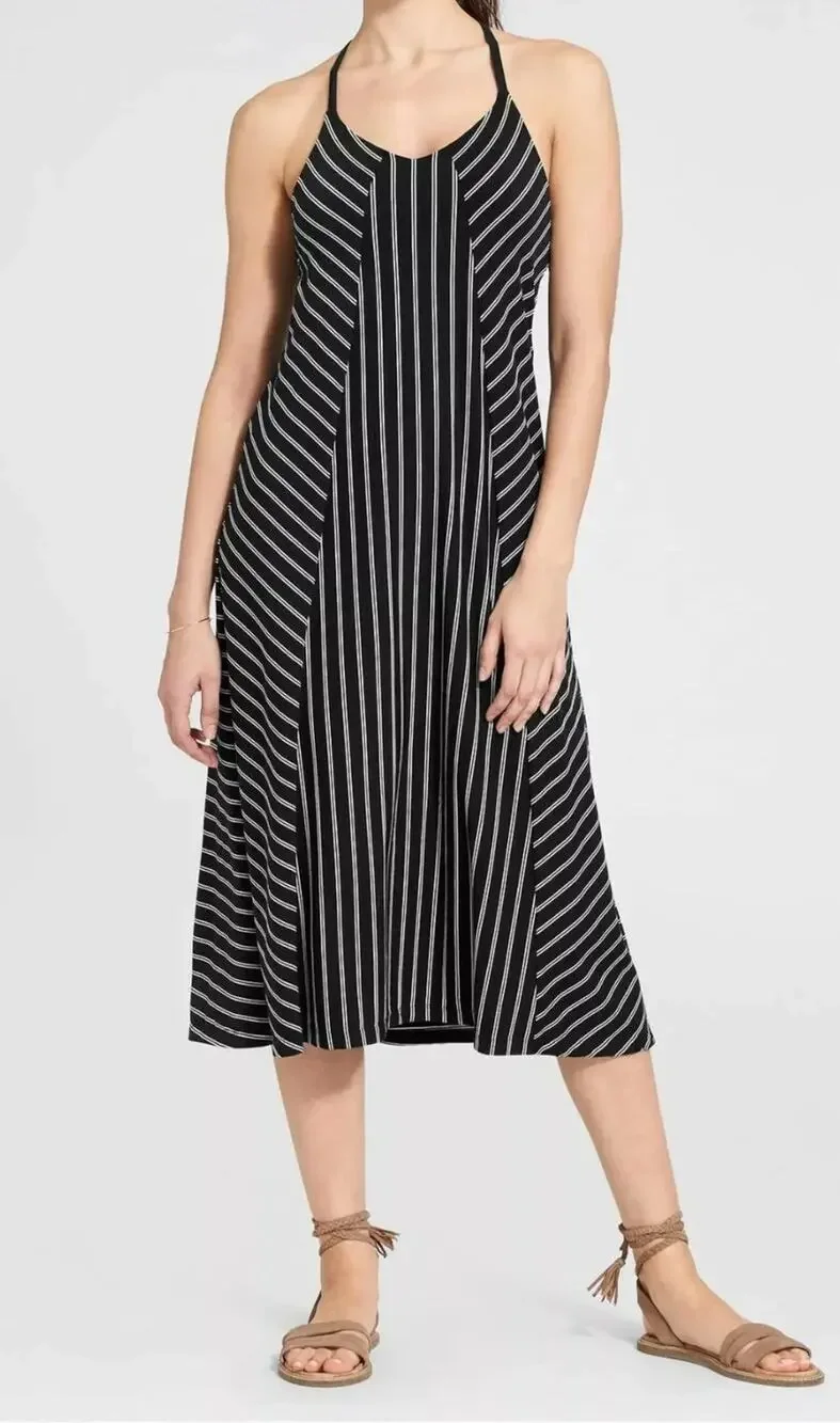 Athleta Black Stripe Mix Swing Athleisure Travel Dress XS Xtra-Small A1.7
